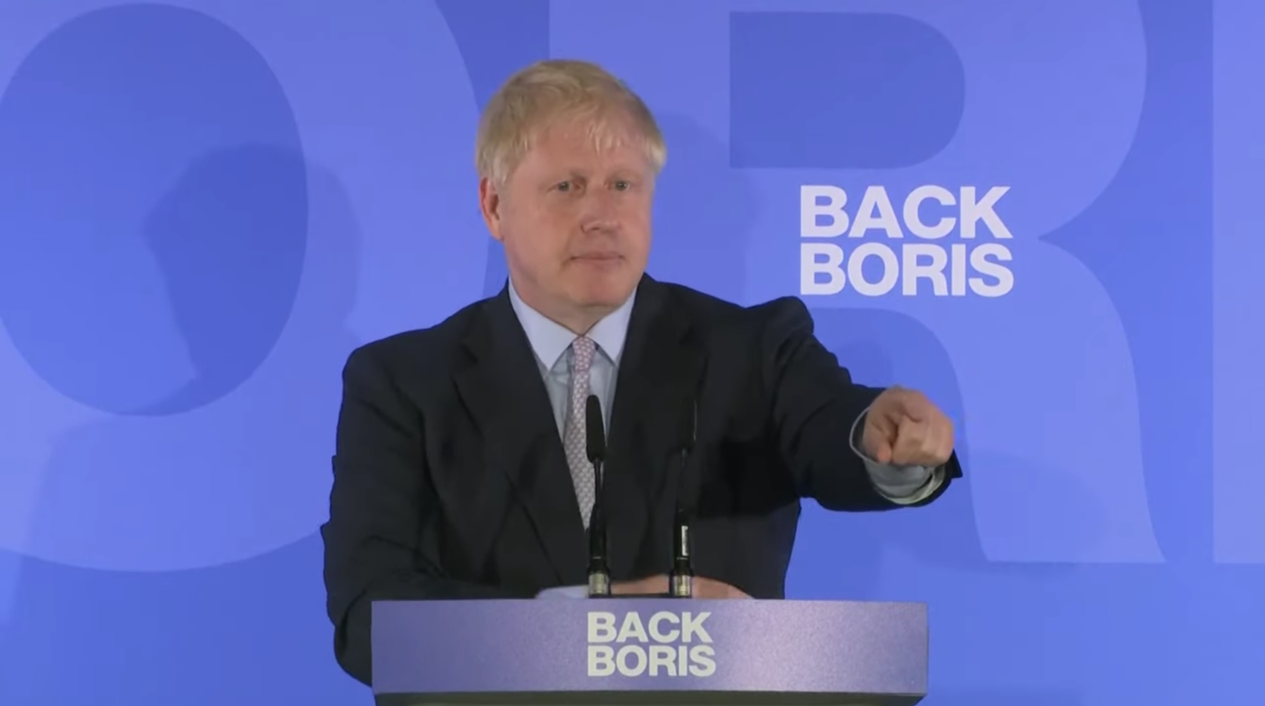 Boris Johnson à la conférence de presse pour le lancement de sa campagne pour le 10 Downing Street (élection à la tête des Tories)